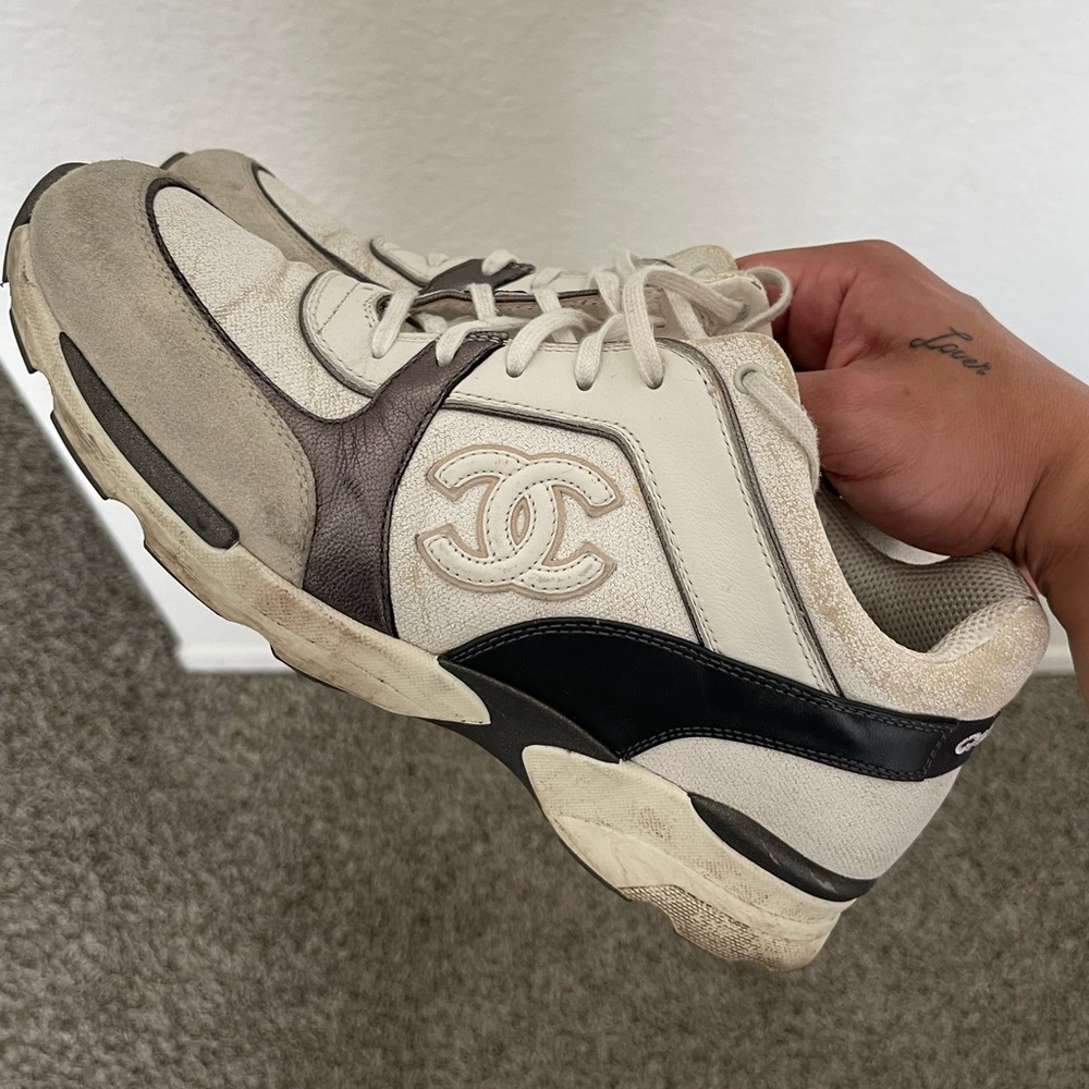 CHANEL Cloth Trainers 40.5 EU White/Gray